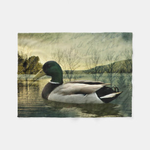 Vintage Mallard Duck Weathered Postcard Fleece Blanket