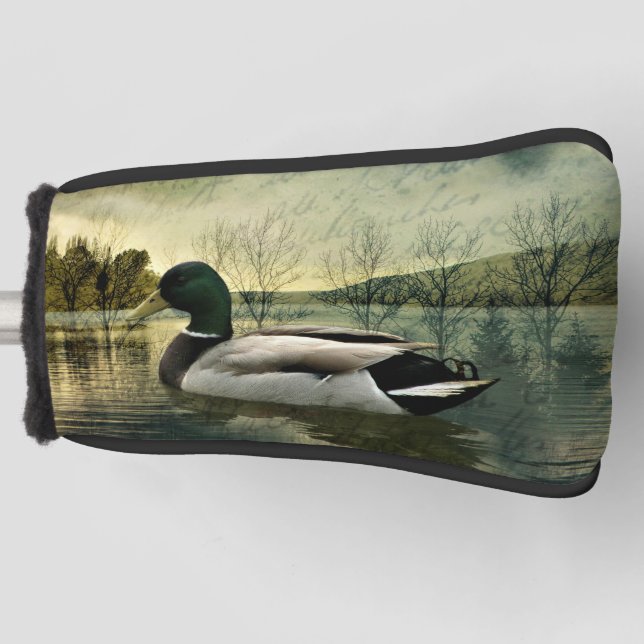 Vintage Mallard Duck Weathered Postcard Golf Head Cover (Front)