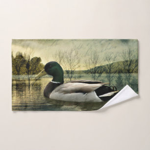 Vintage Mallard Duck Weathered Postcard Hand Towel