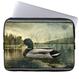 Vintage Mallard Duck Weathered Postcard Laptop Sleeve