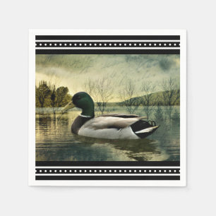 Vintage Mallard Duck Weathered Postcard  Napkin
