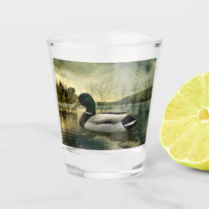 Vintage Mallard Duck Weathered Postcard Shot Glass