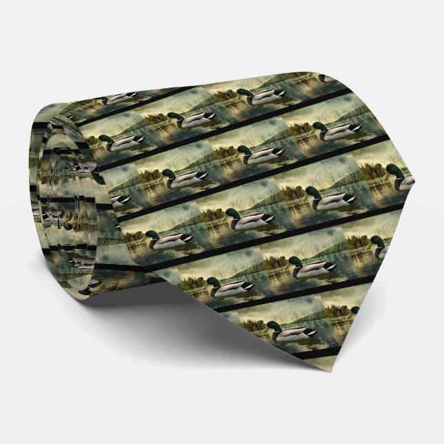 Vintage Mallard Duck Weathered Postcard Tie (Rolled)