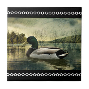 Vintage Mallard Duck Weathered Postcard  Tile