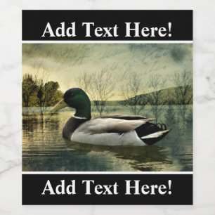 Vintage Mallard Duck Weathered Postcard Wine Label