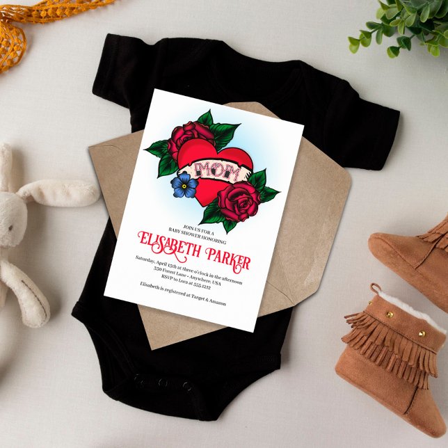 Vintage Maman Tattoo Baby shower Invitation (Créateur téléchargé)