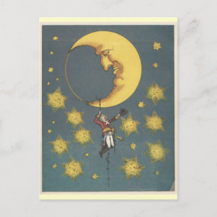 Vintage Man Hanging From the Moon Postcard