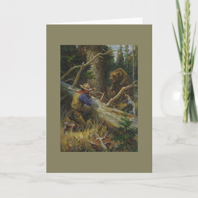 Vintage Man Hunting Bear Card (Front)