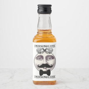 Vintage man in moon bartender moustache bow tie liquor bottle label