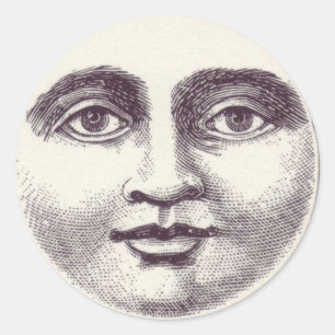 Vintage man in the moon full moon face classic round sticker