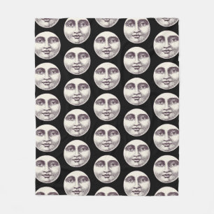 Vintage man in the moon full moon face fleece blanket