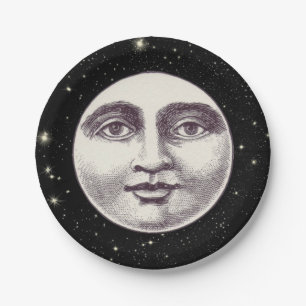 Vintage man in the moon full moon face paper plate