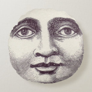 Vintage man in the moon full moon face round pillow