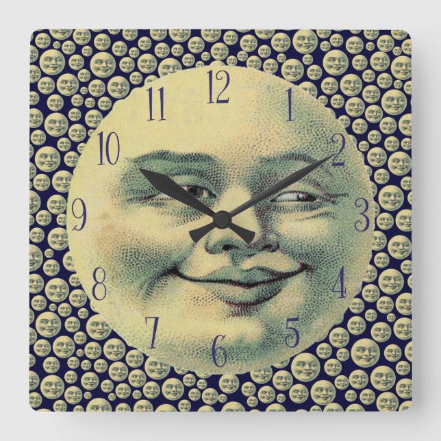 Vintage Man in the Moon Square Wall Clock (Front)