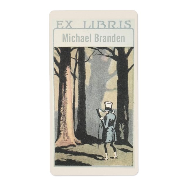 Vintage Man Reading In Woods Ex Libris Bookplate (Front)