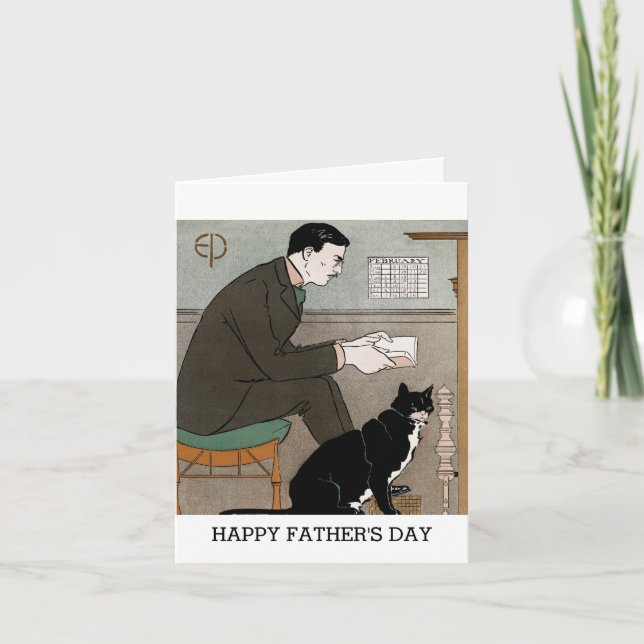 Vintage Man With Cat Happy Father's Day Card (Front)