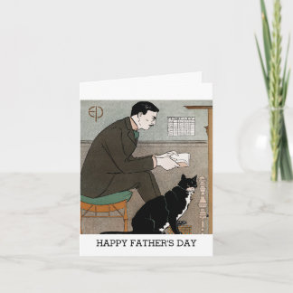 Vintage Man With Cat Happy Father's Day Card