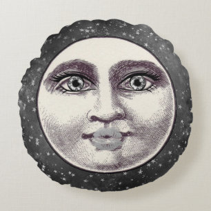 Vintage man woman in moon whimsical unique grey round pillow