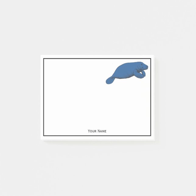 Vintage Manatee Drawing Blue Post-it Notes (Front)