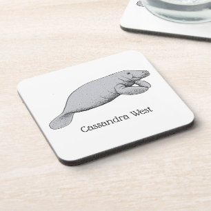 Vintage Manatee Drawing Coaster