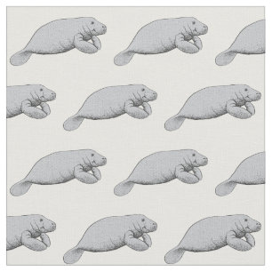 Vintage Manatee Drawing Fabric