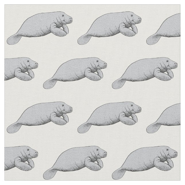Vintage Manatee Drawing Fabric (Close Up)