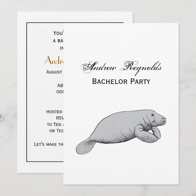 Vintage Manatee Drawing Invitation (Front/Back)