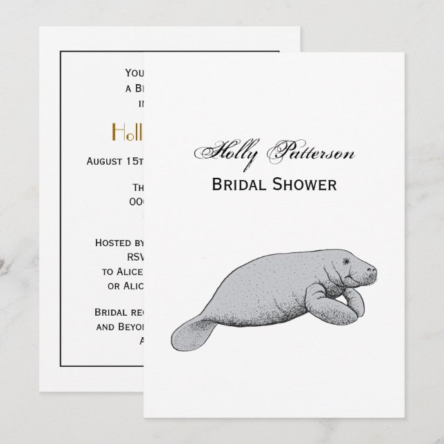 Vintage Manatee Drawing Invitation (Front/Back)