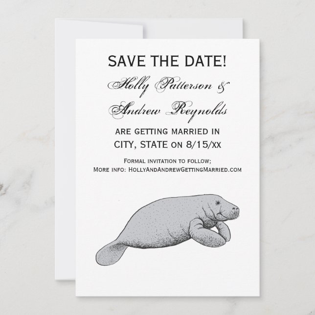 Vintage Manatee Drawing Invitation (Front)