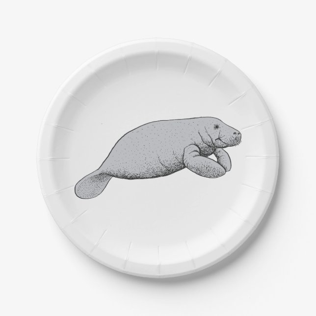 Vintage Manatee Drawing Paper Plate (Front)