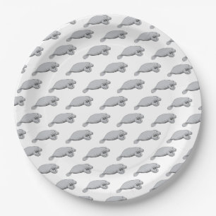 Vintage Manatee Drawing Paper Plate
