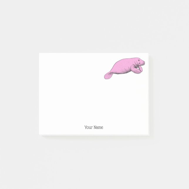 Vintage Manatee Drawing Pink Post-it Notes (Front)