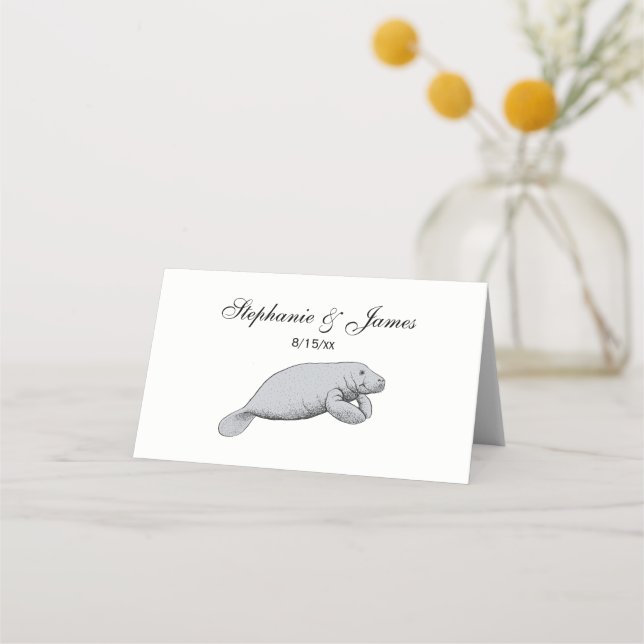 Vintage Manatee Drawing Place Card (Front)