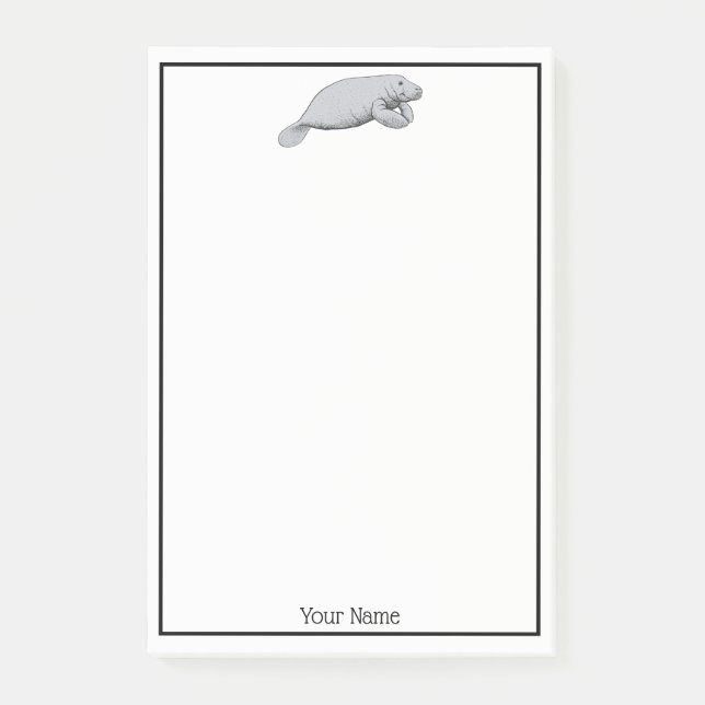 Vintage Manatee Drawing Post-it Notes (Front)