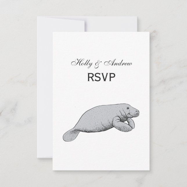 Vintage Manatee Drawing RSVP Card (Front)