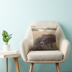 Vintage Manatees or Sea Cows, Marine Mammals Throw Pillow