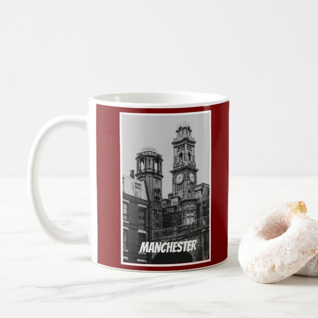 Vintage Manchester Cityscape England 2001 Coffee Mug (With Donut)