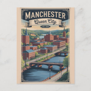 Vintage Manchester New Hampshire Retro Travel Postcard