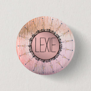 Vintage Mandala on Peachy Pink Frosted Glass 1 Inch Round Button