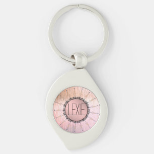 Vintage Mandala on Peachy Pink Frosted Glass     Keychain
