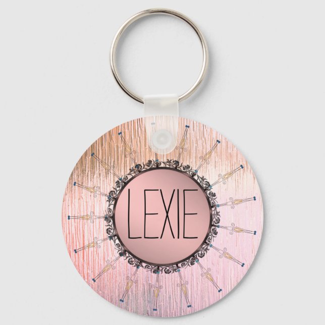 Vintage Mandala on Peachy Pink Frosted Glass     Keychain (Front)