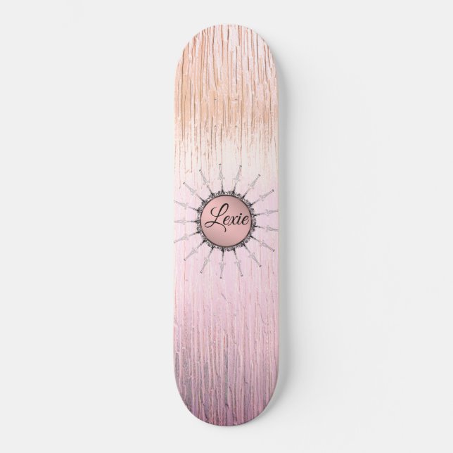 Vintage Mandala on Peachy Pink Frosted Glass   Skateboard (Front)