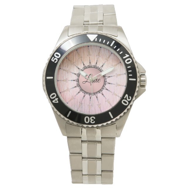 Vintage Mandala on Peachy Pink Frosted Glass       Watch (Front)