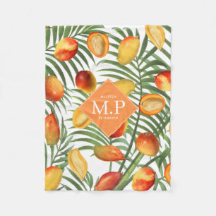 Vintage Mango & Greenery Summer Fruit Monogram Fleece Blanket