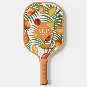 Vintage Mango & Greenery Summer Fruit Monogram Pickleball Paddle