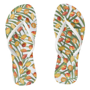 Vintage Mango & Greenery Summer Fruit Pattern Flip Flops