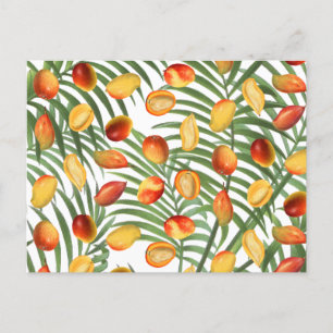 Vintage Mango & Greenery Summer Fruit Pattern Holiday Postcard