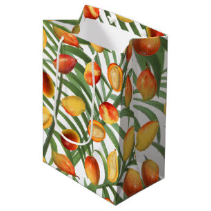 Vintage Mango & Greenery Summer Fruit Pattern Medium Gift Bag