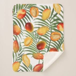 Vintage Mango & Greenery Summer Fruit Pattern Sherpa Blanket