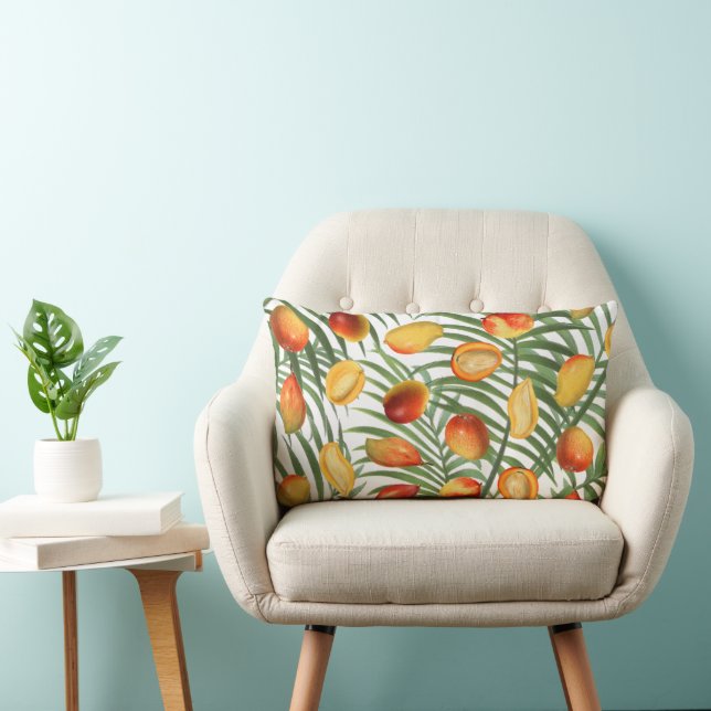 Vintage Mango & Greenery Summer Pattern Lumbar Pillow (Chair)